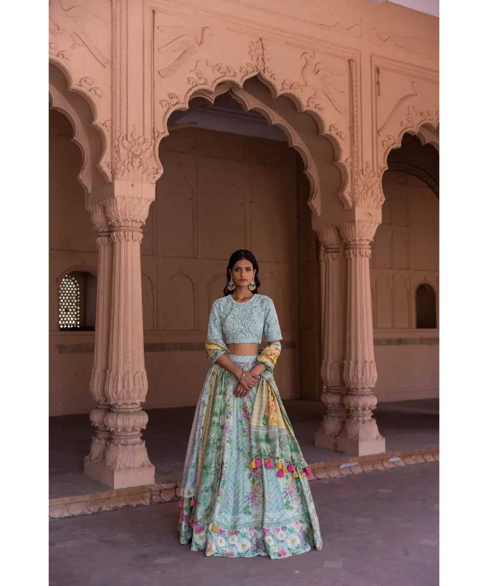 LABEL ANUSHREE- Green Skirt Set