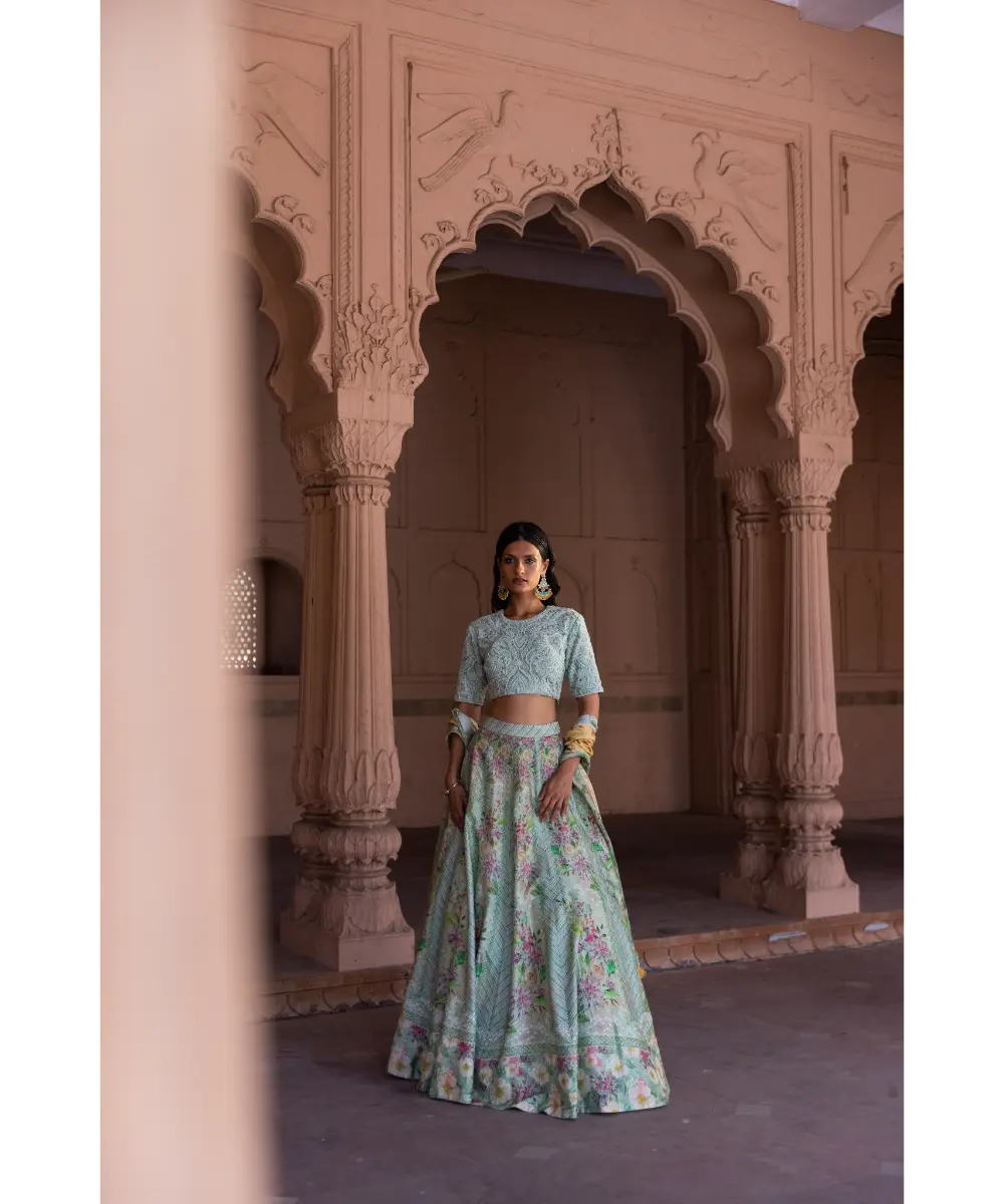 LABEL ANUSHREE- Green Skirt Set