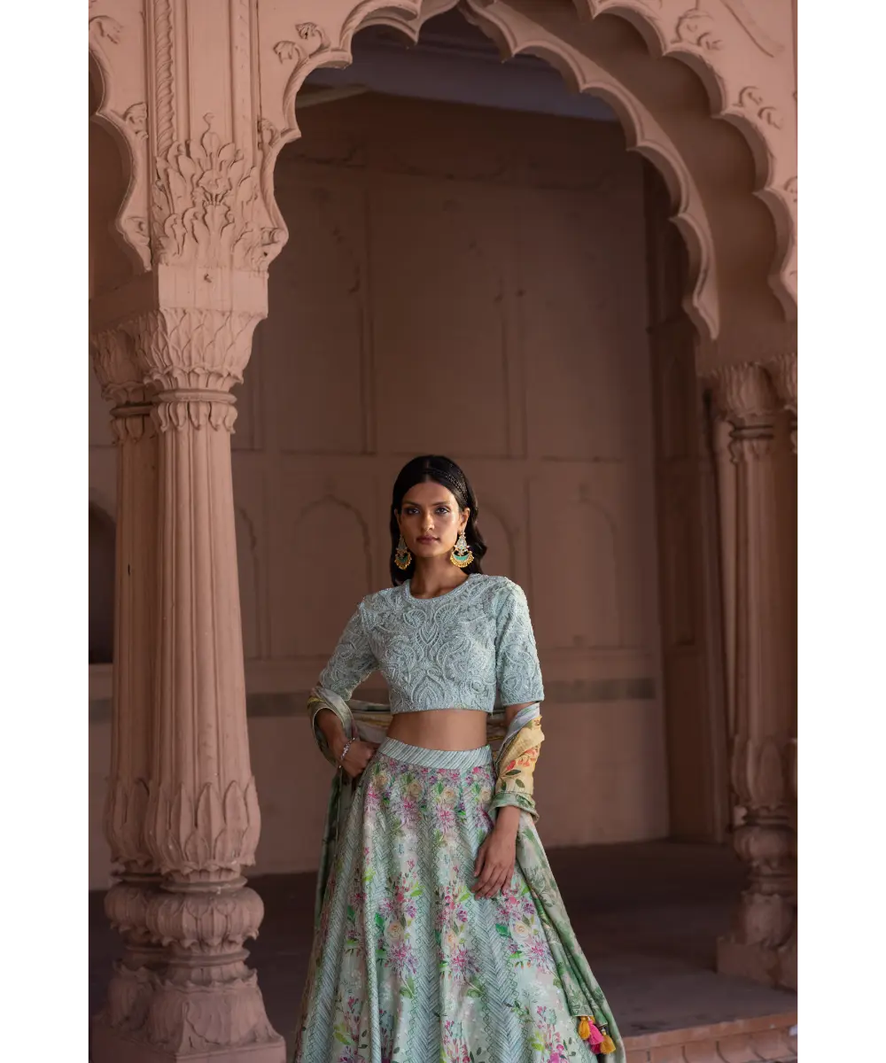 LABEL ANUSHREE- Green Skirt Set