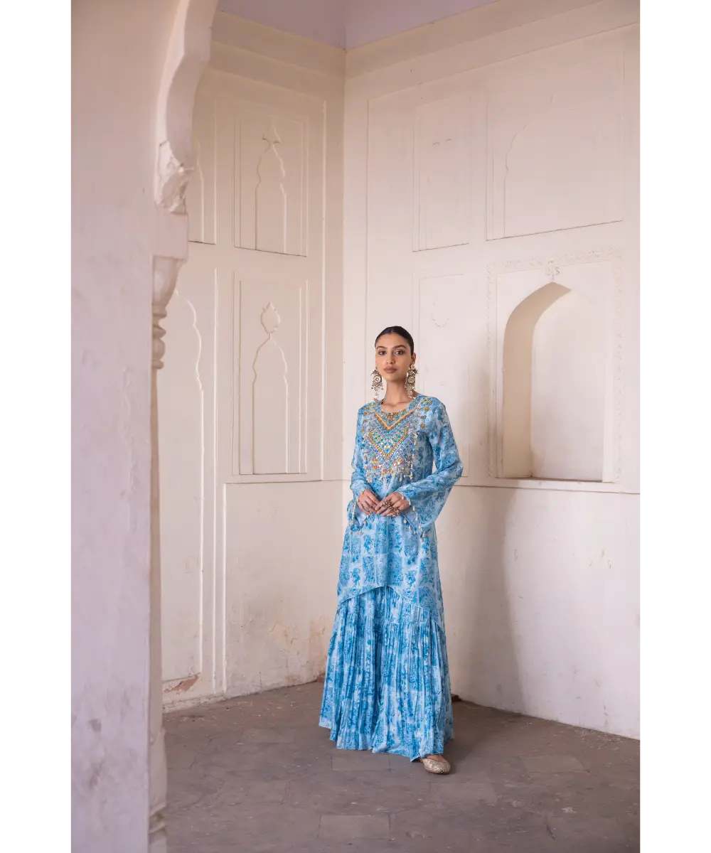 LABEL ANUSHREE- Blue Sharara Set