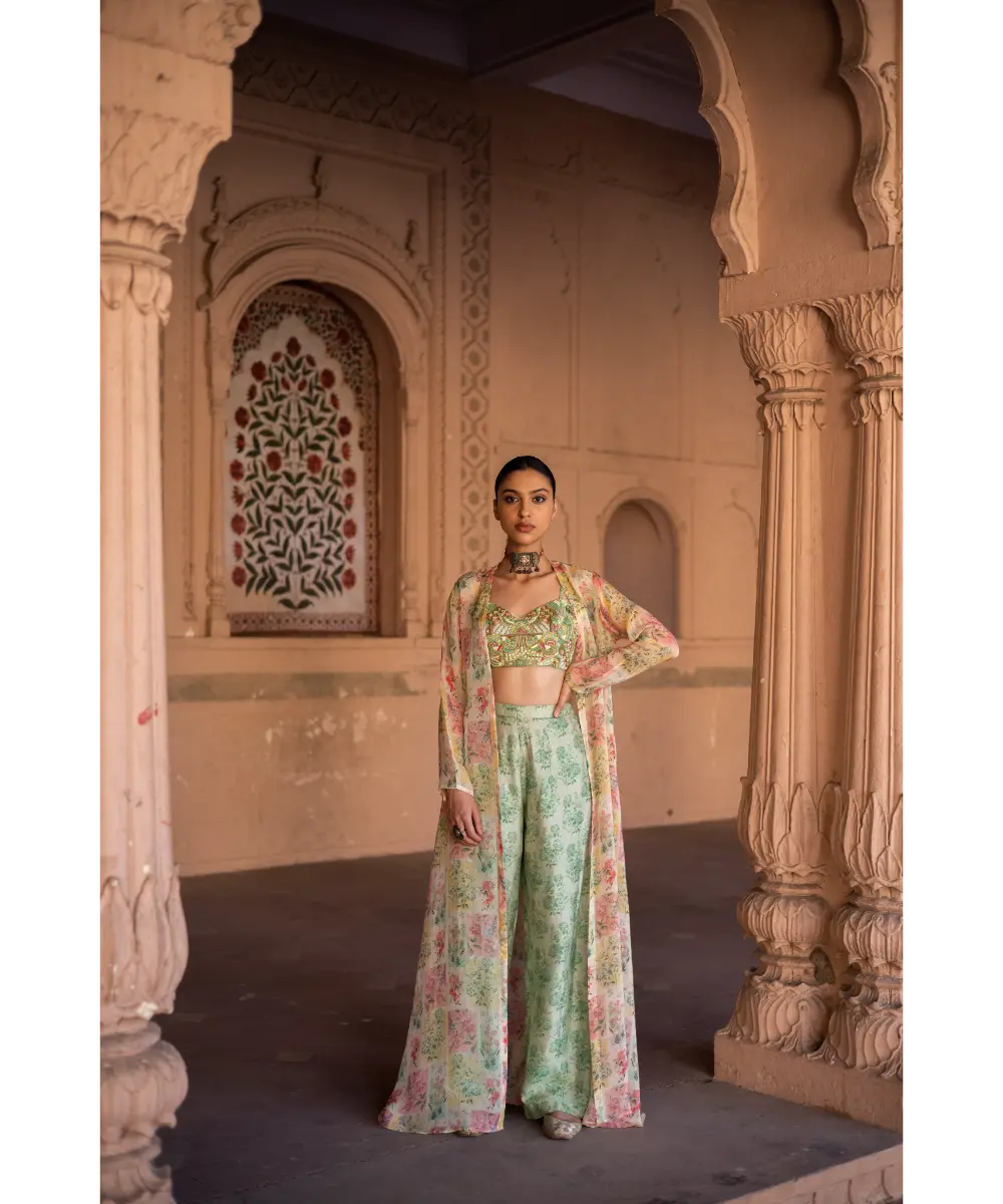 LABEL ANUSHREE- Green Palazzo and Cape Set