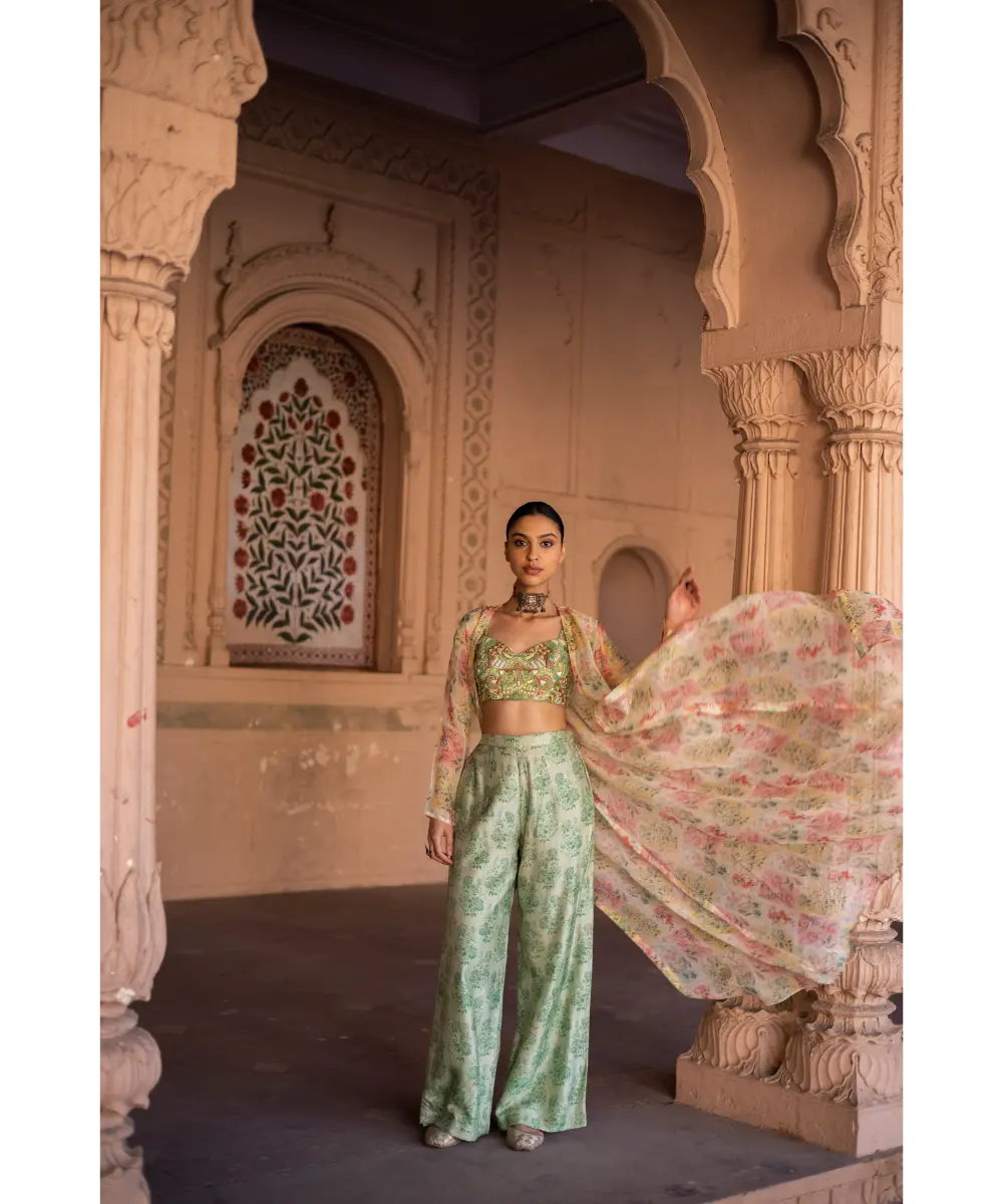 LABEL ANUSHREE- Green Palazzo and Cape Set