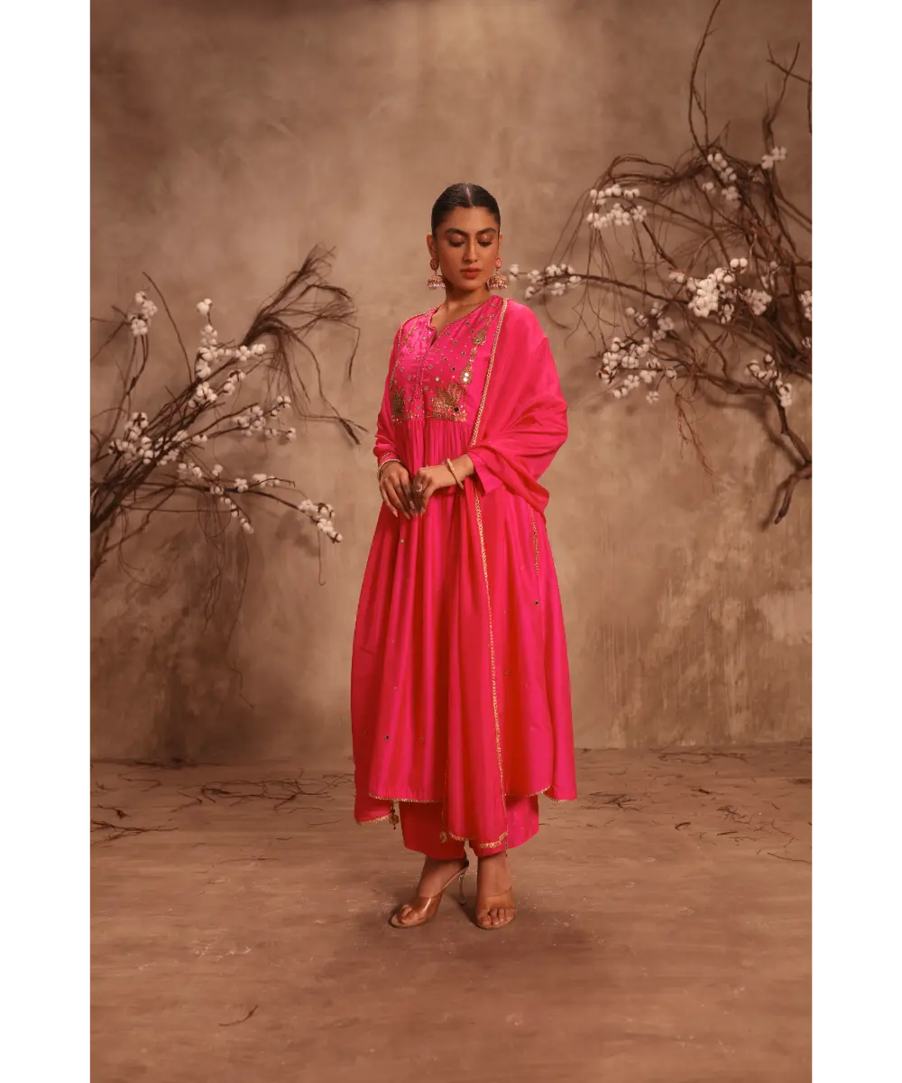 NITI BHOTRA - Nazakat Hot Pink Frockstyle Kurta Set