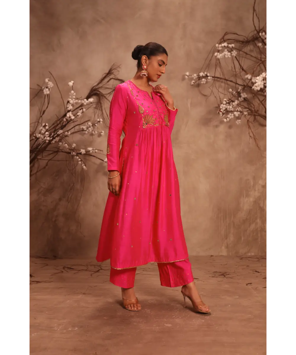 NITI BHOTRA - Nazakat Hot Pink Frockstyle Kurta Set
