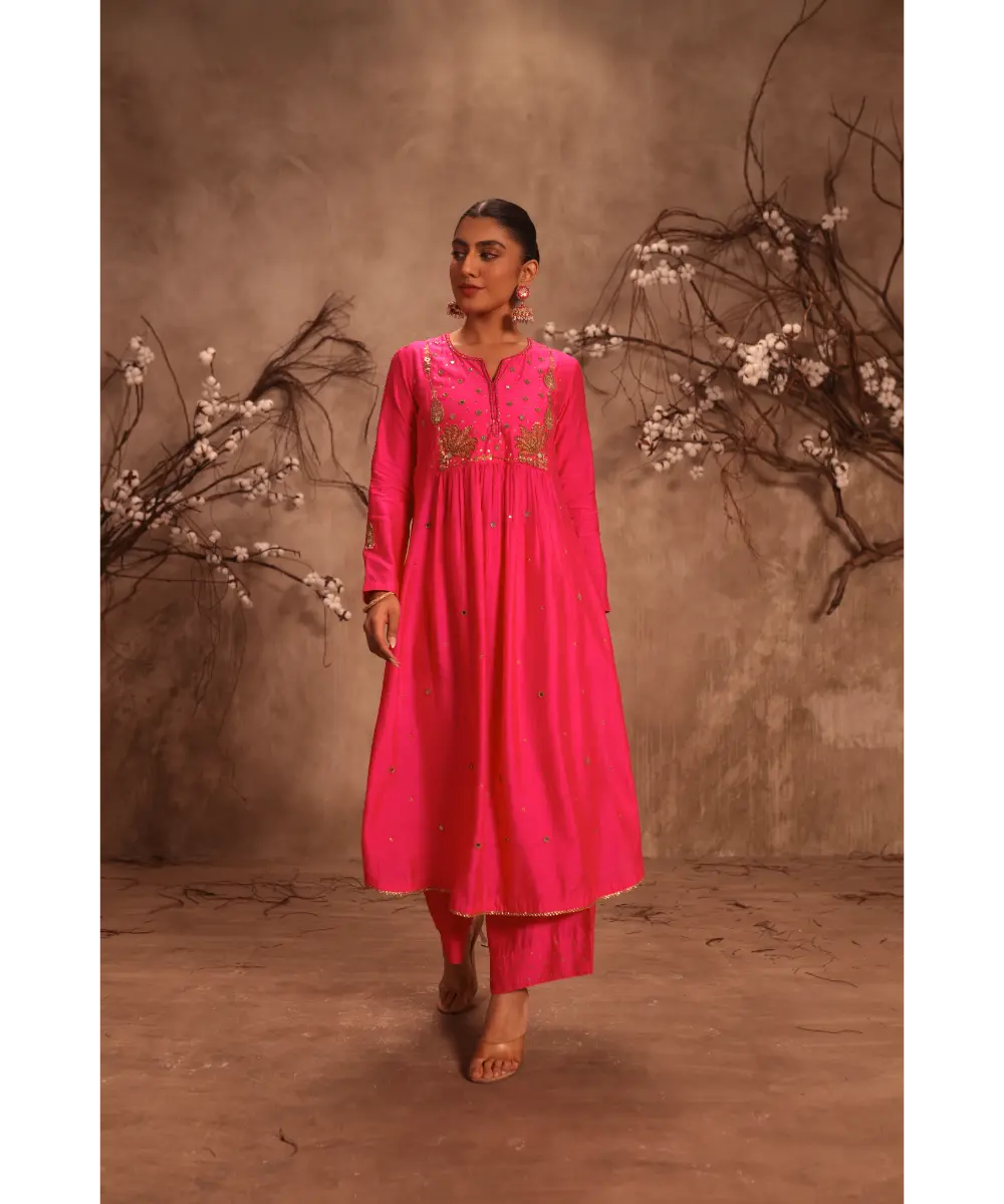 NITI BHOTRA - Nazakat Hot Pink Frockstyle Kurta Set