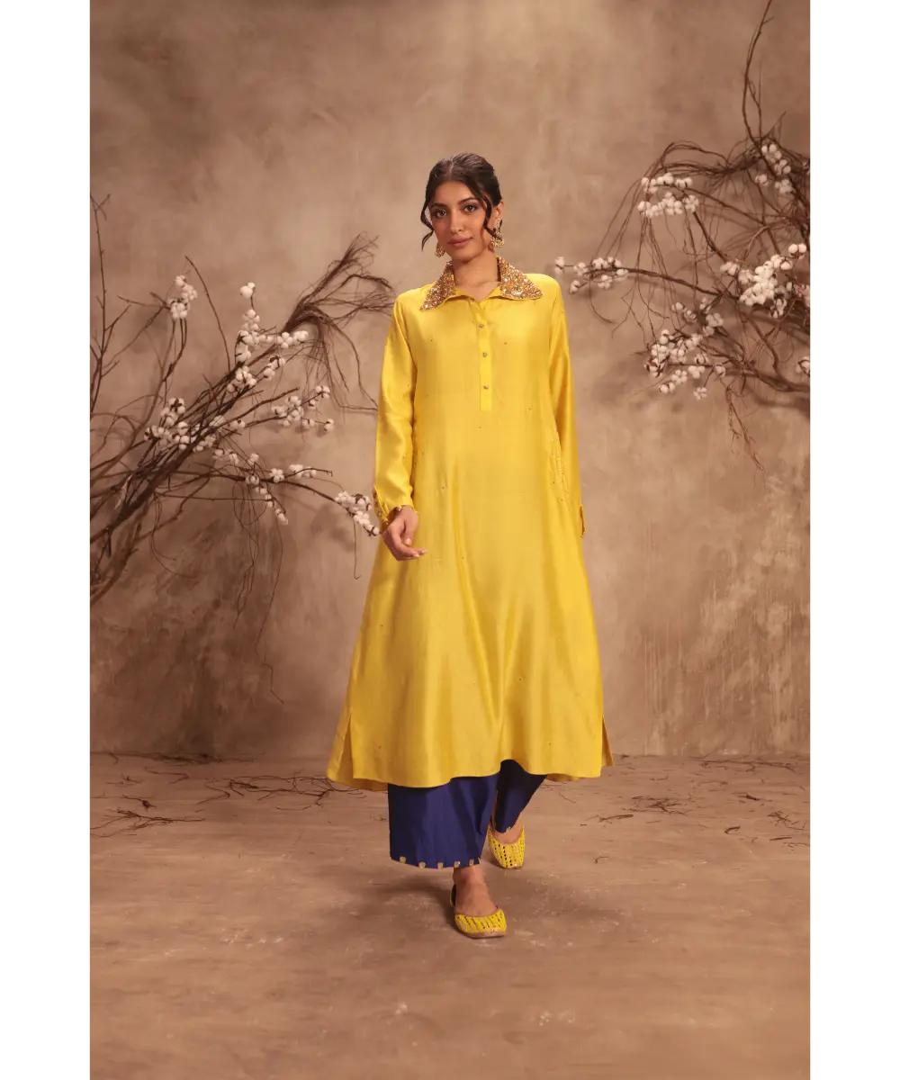 NITI BHOTRA - Nazakat Yellow Collar Kurta Set
