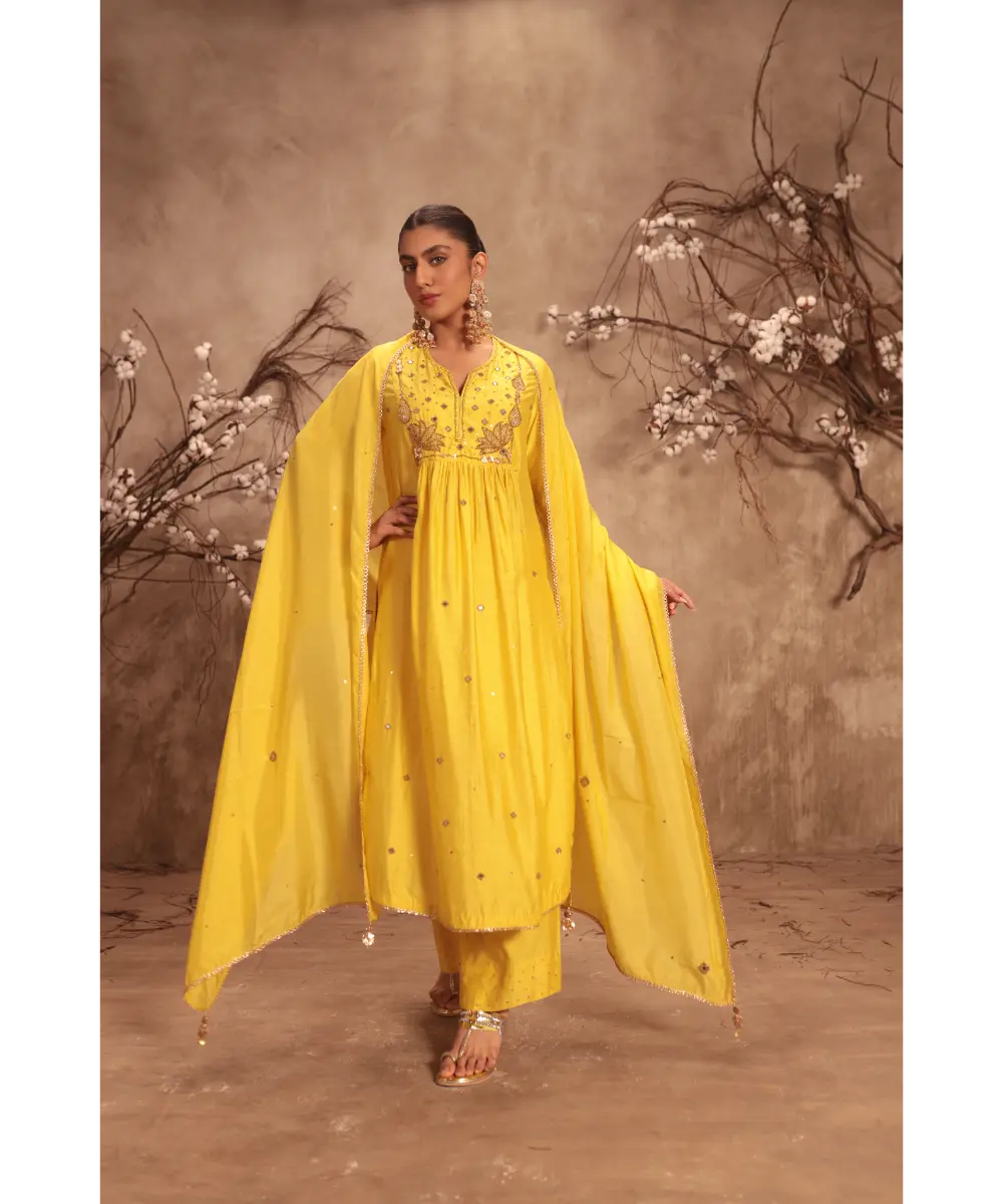 NITI BHOTRA - Nazakat Yellow Frockstyle Kurta Set