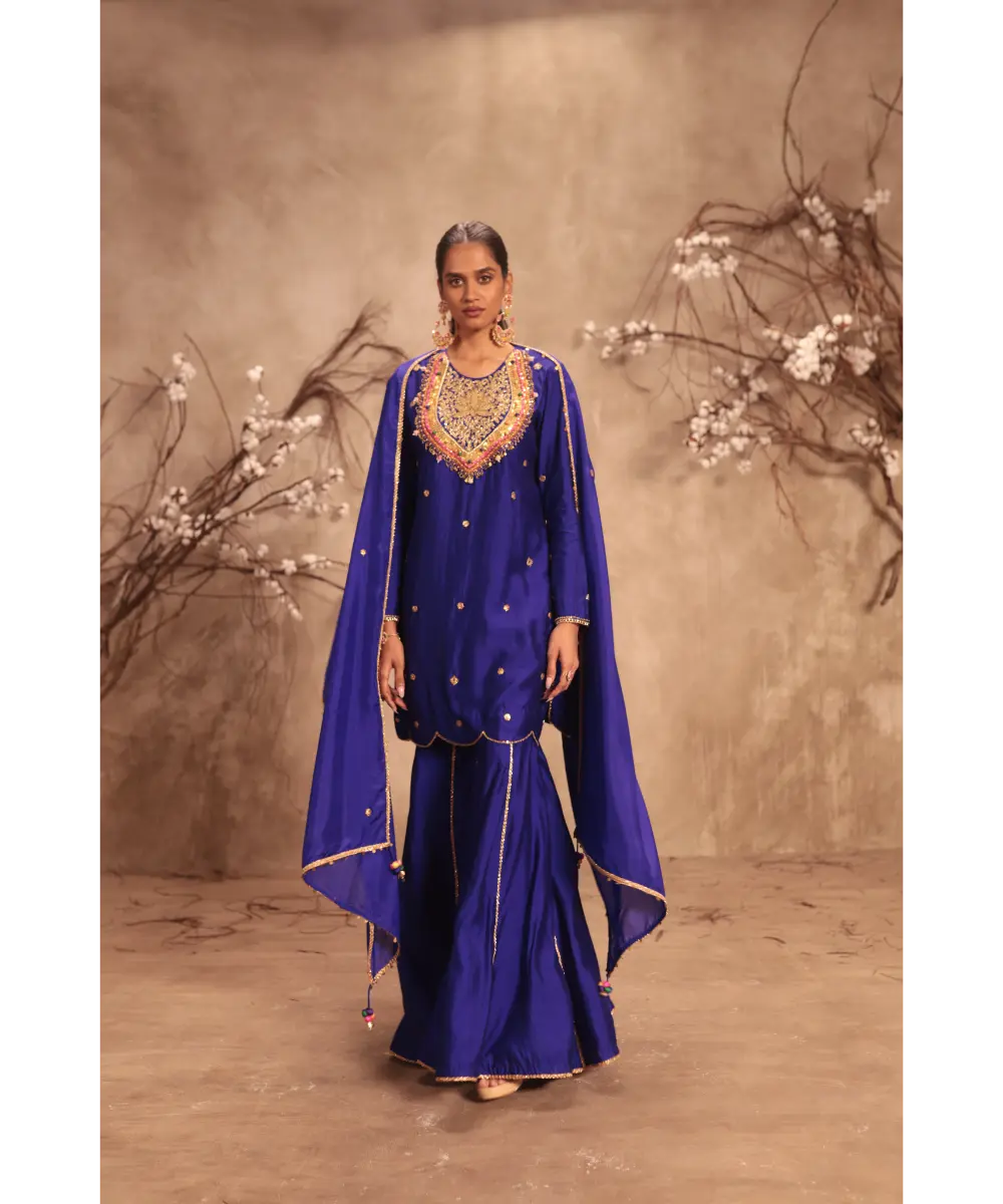 NITI BHOTRA - Nazakat Indigo Lotus Yoke Sharara Set