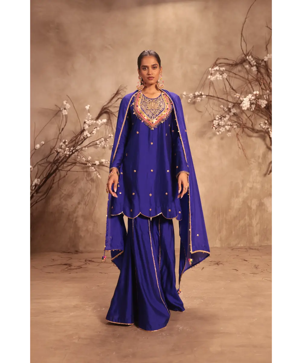 NITI BHOTRA - Nazakat Indigo Lotus Yoke Sharara Set