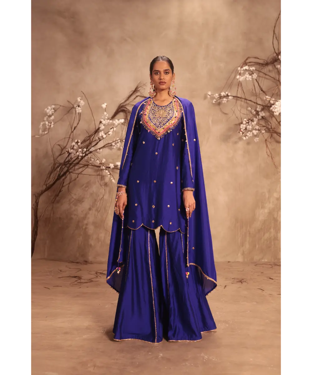 NITI BHOTRA - Nazakat Indigo Lotus Yoke Sharara Set