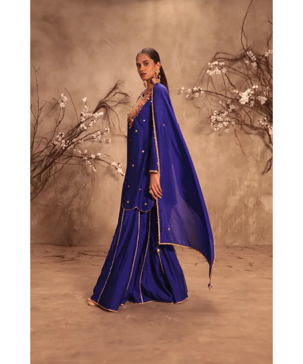 NITI BHOTRA - Nazakat Indigo Lotus Yoke Sharara Set