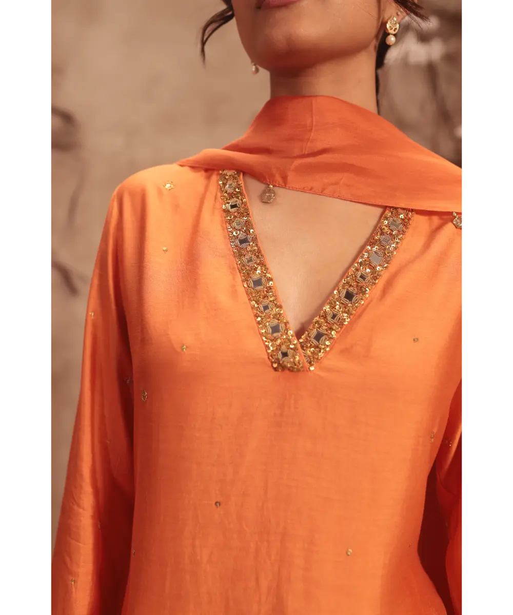 NITI BHOTRA - Nazakat Orange Jaal Kurta Set