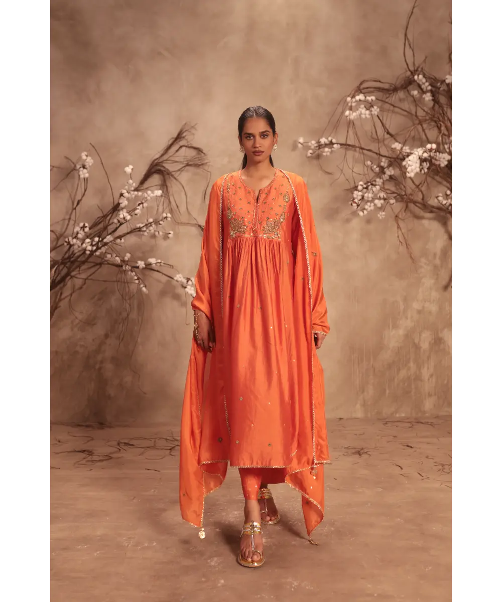 NITI BHOTRA - Nazakat Orange Frockstyle Kurta Set