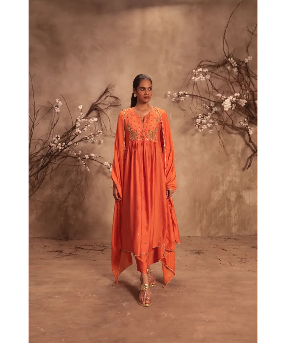 NITI BHOTRA - Nazakat Orange Frockstyle Kurta Set