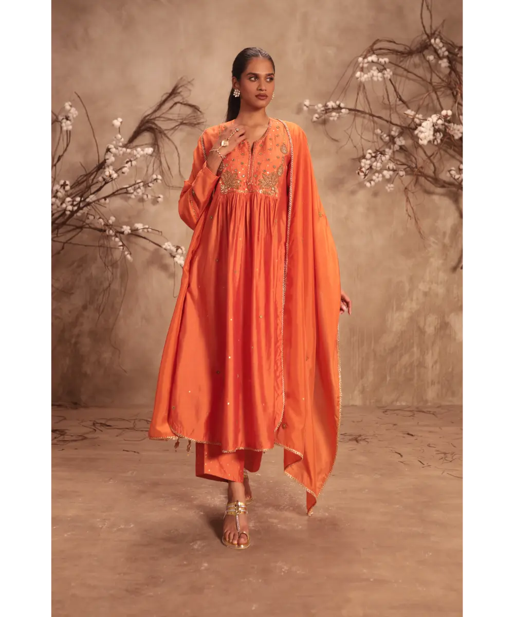 NITI BHOTRA - Nazakat Orange Frockstyle Kurta Set