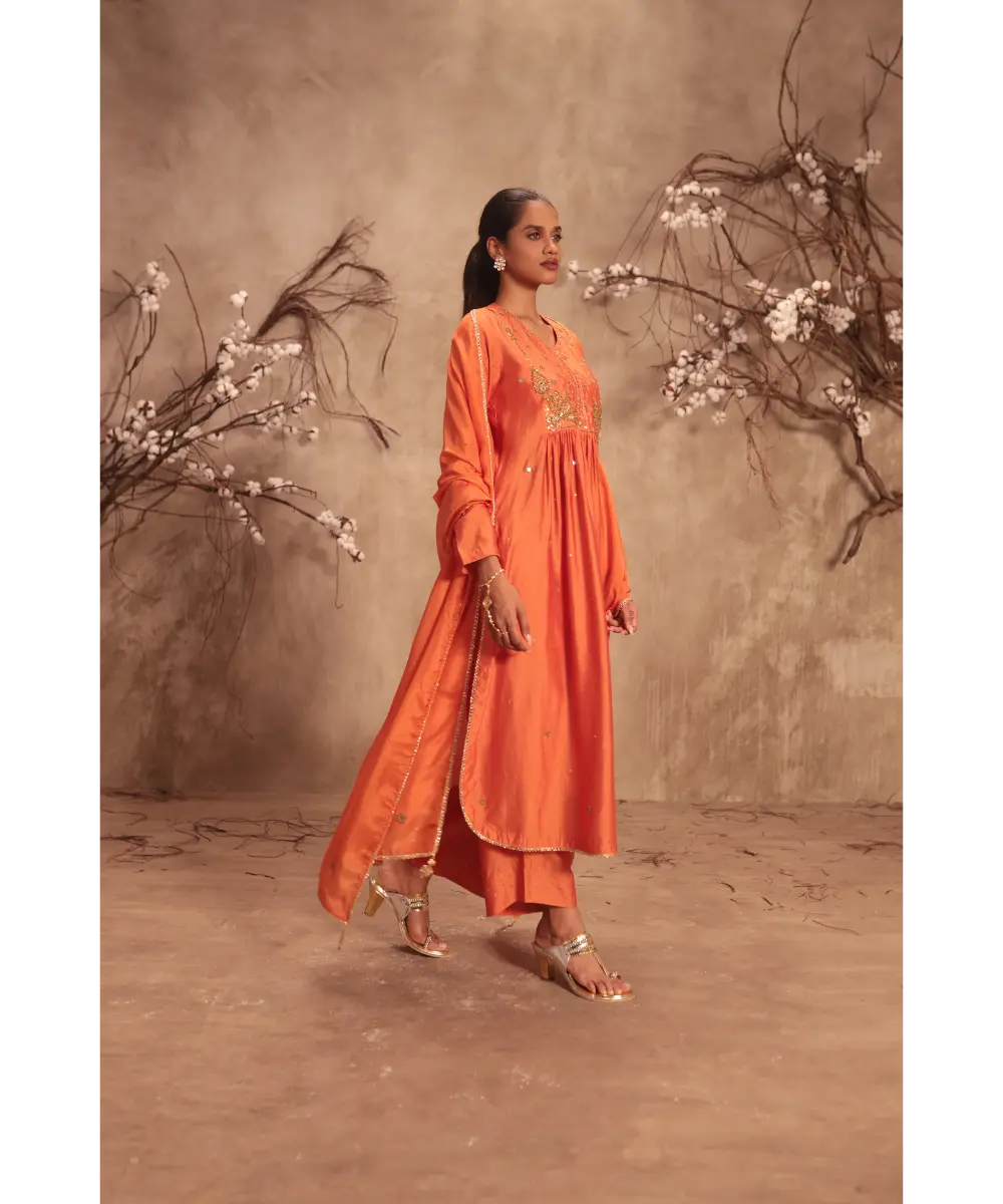 NITI BHOTRA - Nazakat Orange Frockstyle Kurta Set