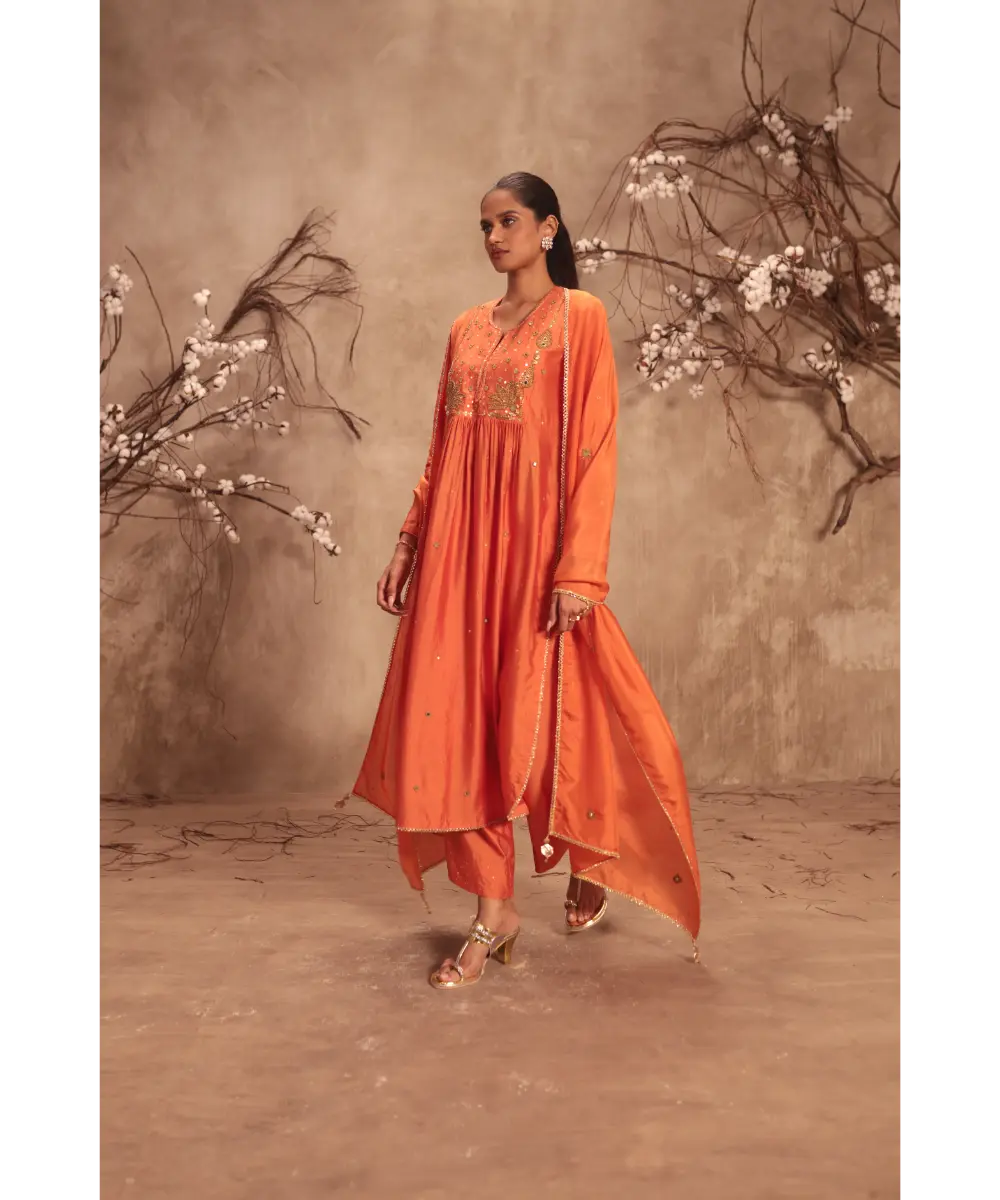 NITI BHOTRA - Nazakat Orange Frockstyle Kurta Set
