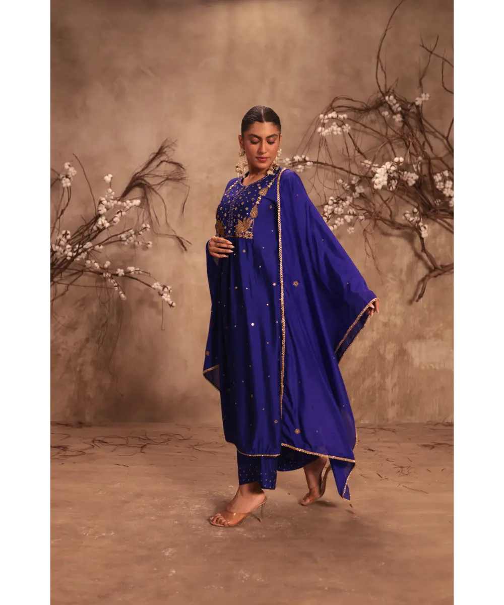 NITI BHOTRA - Nazakat Indigo Frockstyle Kurta Set