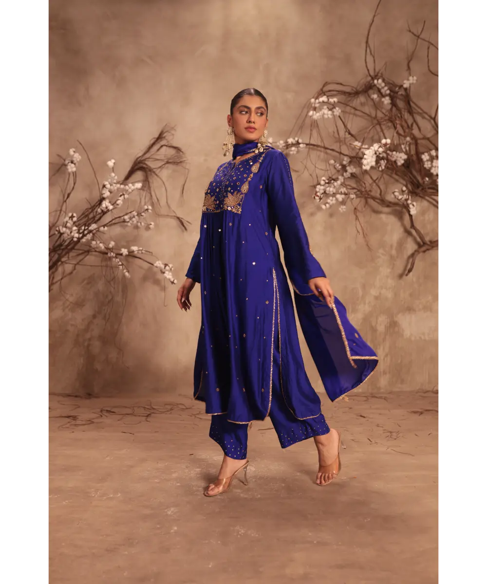 NITI BHOTRA - Nazakat Indigo Frockstyle Kurta Set