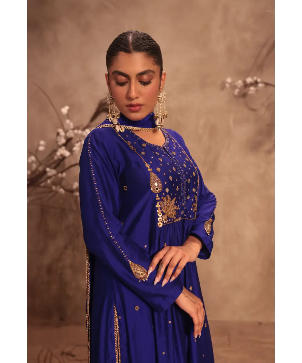 NITI BHOTRA - Nazakat Indigo Frockstyle Kurta Set