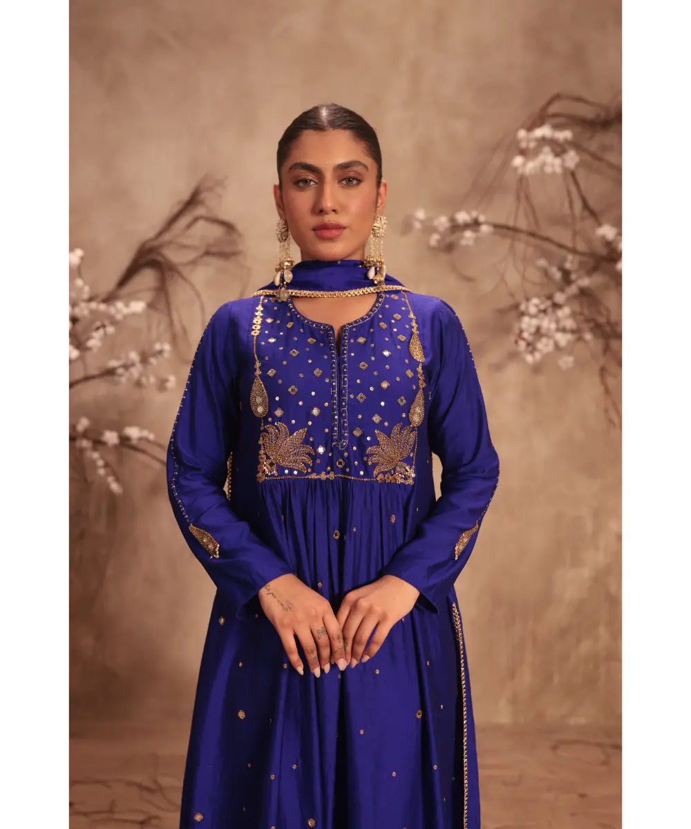 NITI BHOTRA - Nazakat Indigo Frockstyle Kurta Set