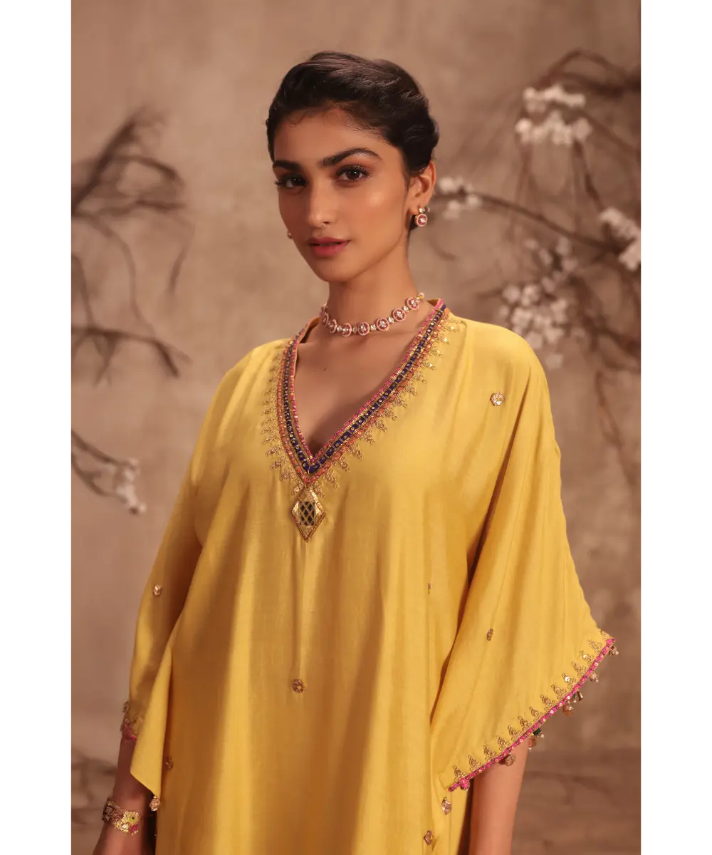 NITI BHOTRA - Nazakat Dark Yellow Kaftan Set