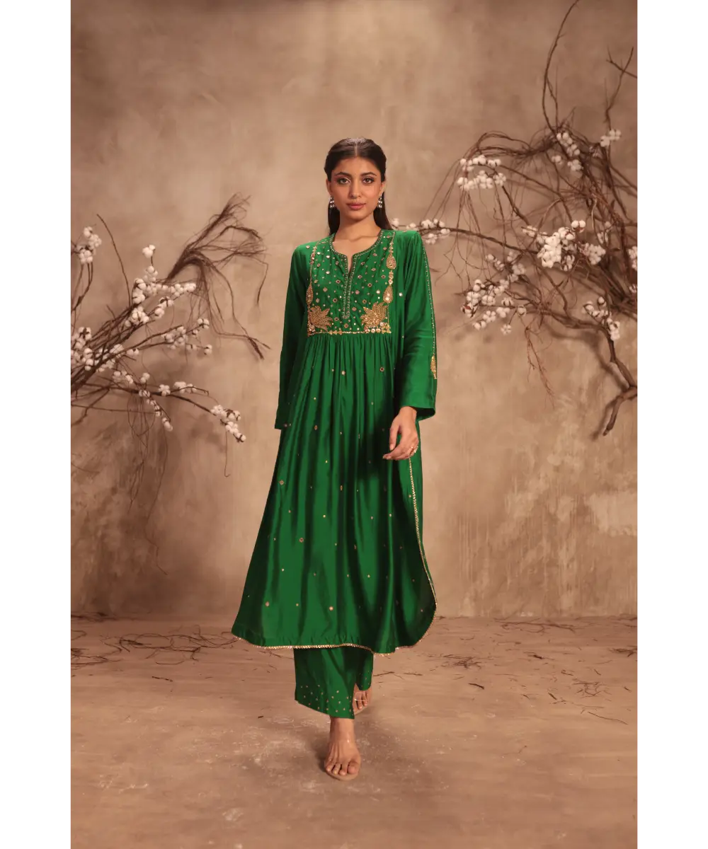NITI BHOTRA - Nazakat Green Frockstyle Kurta Set