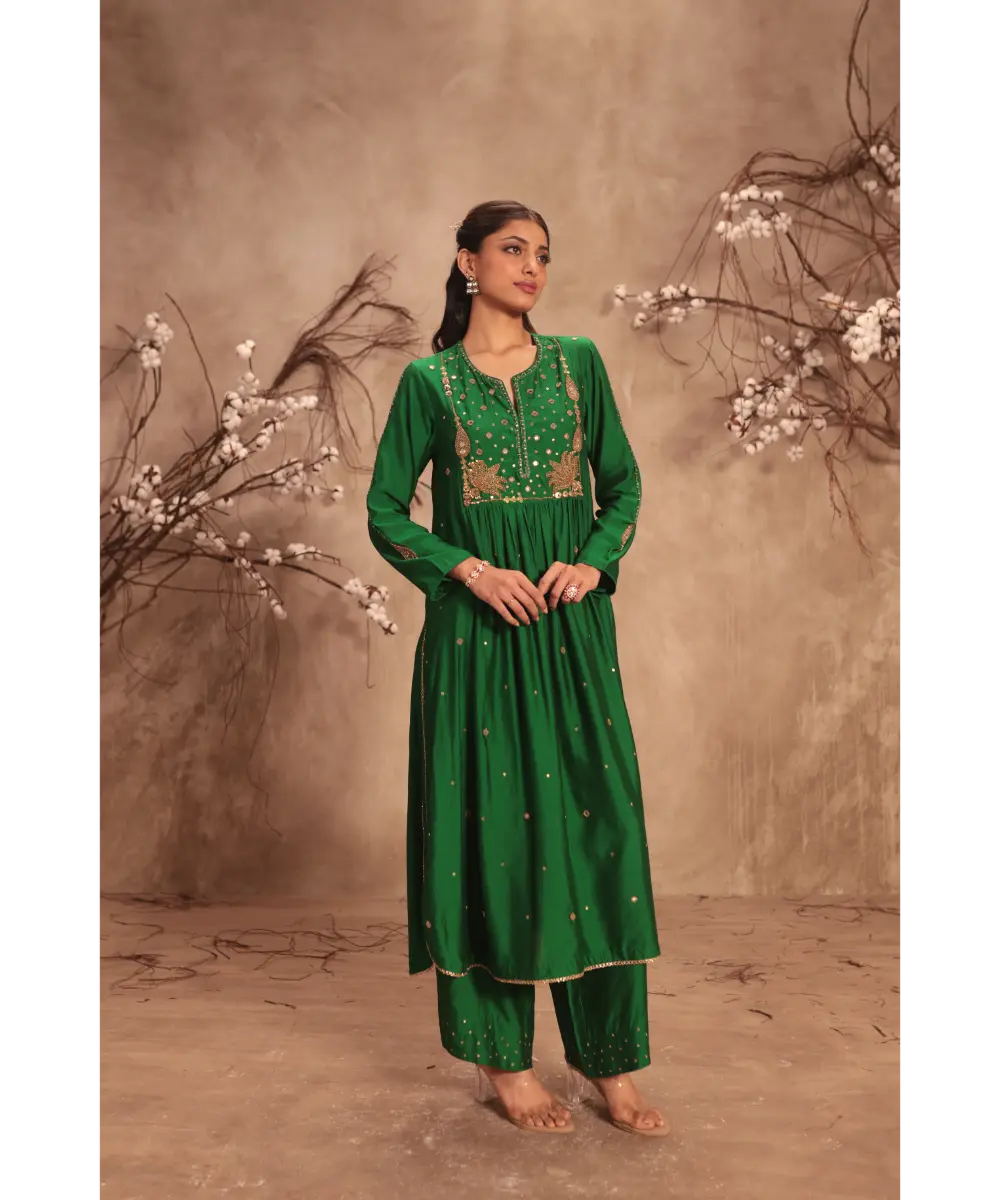 NITI BHOTRA - Nazakat Green Frockstyle Kurta Set