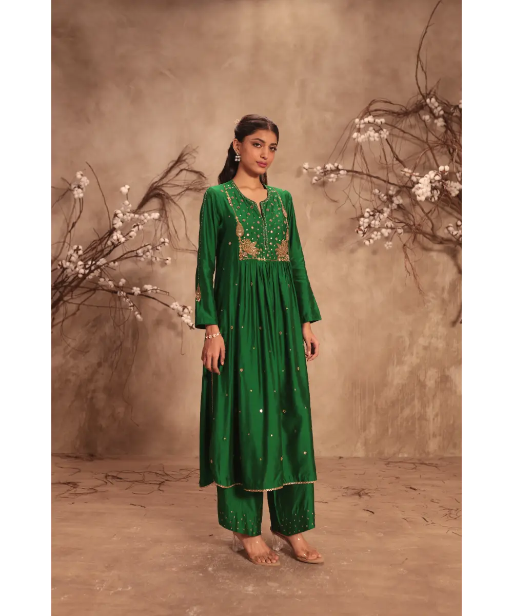 NITI BHOTRA - Nazakat Green Frockstyle Kurta Set