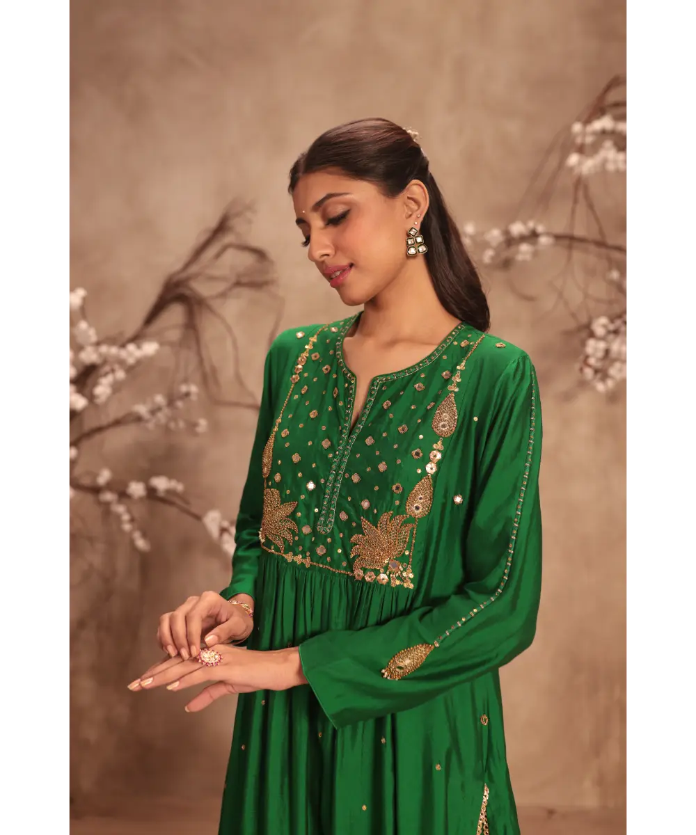 NITI BHOTRA - Nazakat Green Frockstyle Kurta Set