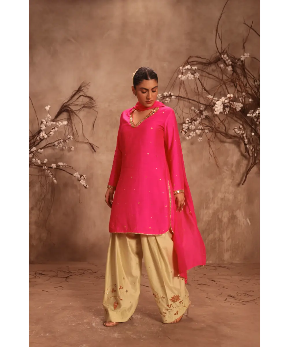 NITI BHOTRA - Nazakat Hot Pink Jaal Kurta Set