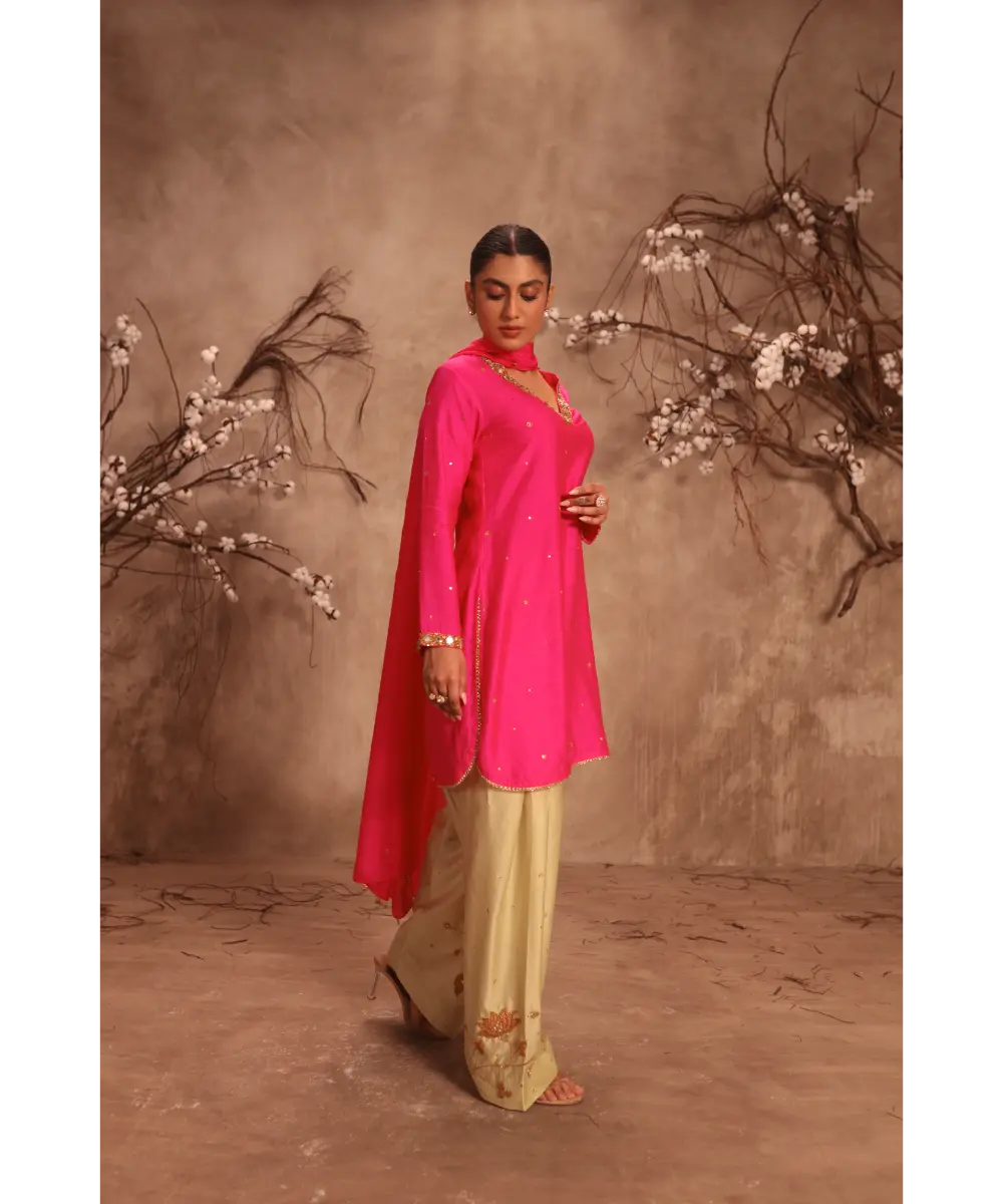 NITI BHOTRA - Nazakat Hot Pink Jaal Kurta Set