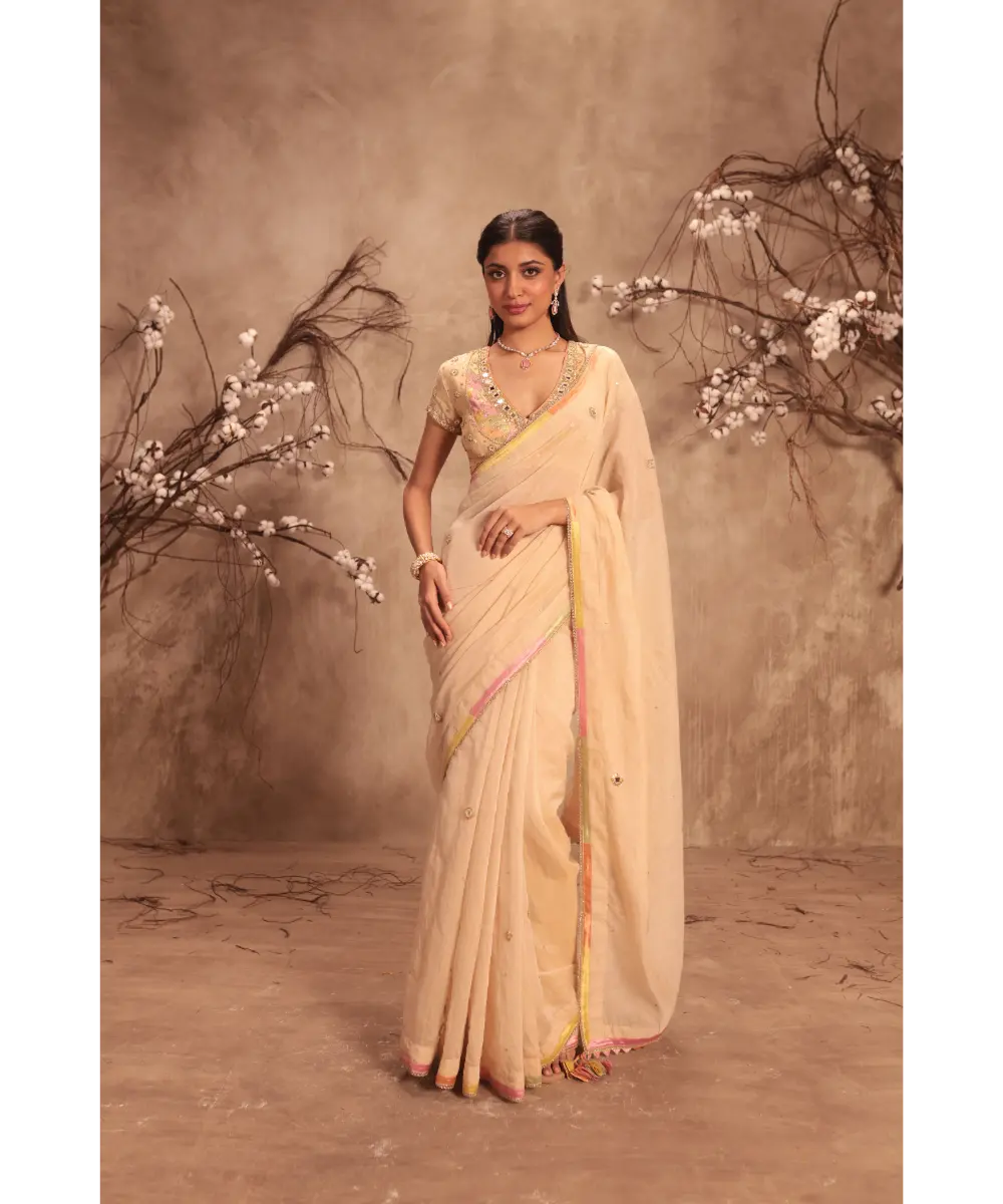 NITI BHOTRA - Nazakat Ivory Applique Saree Set