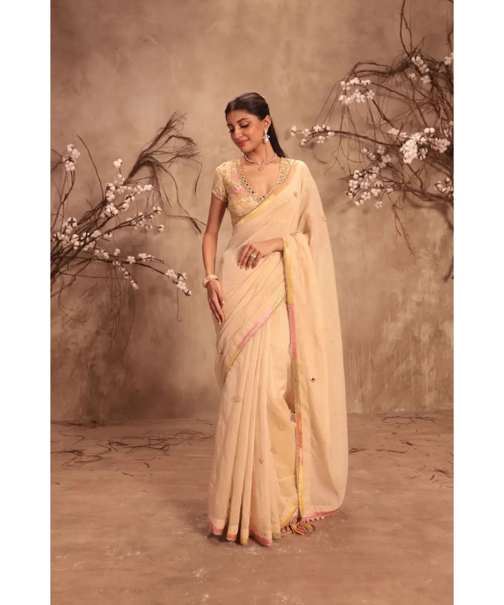 NITI BHOTRA - Nazakat Ivory Applique Saree Set