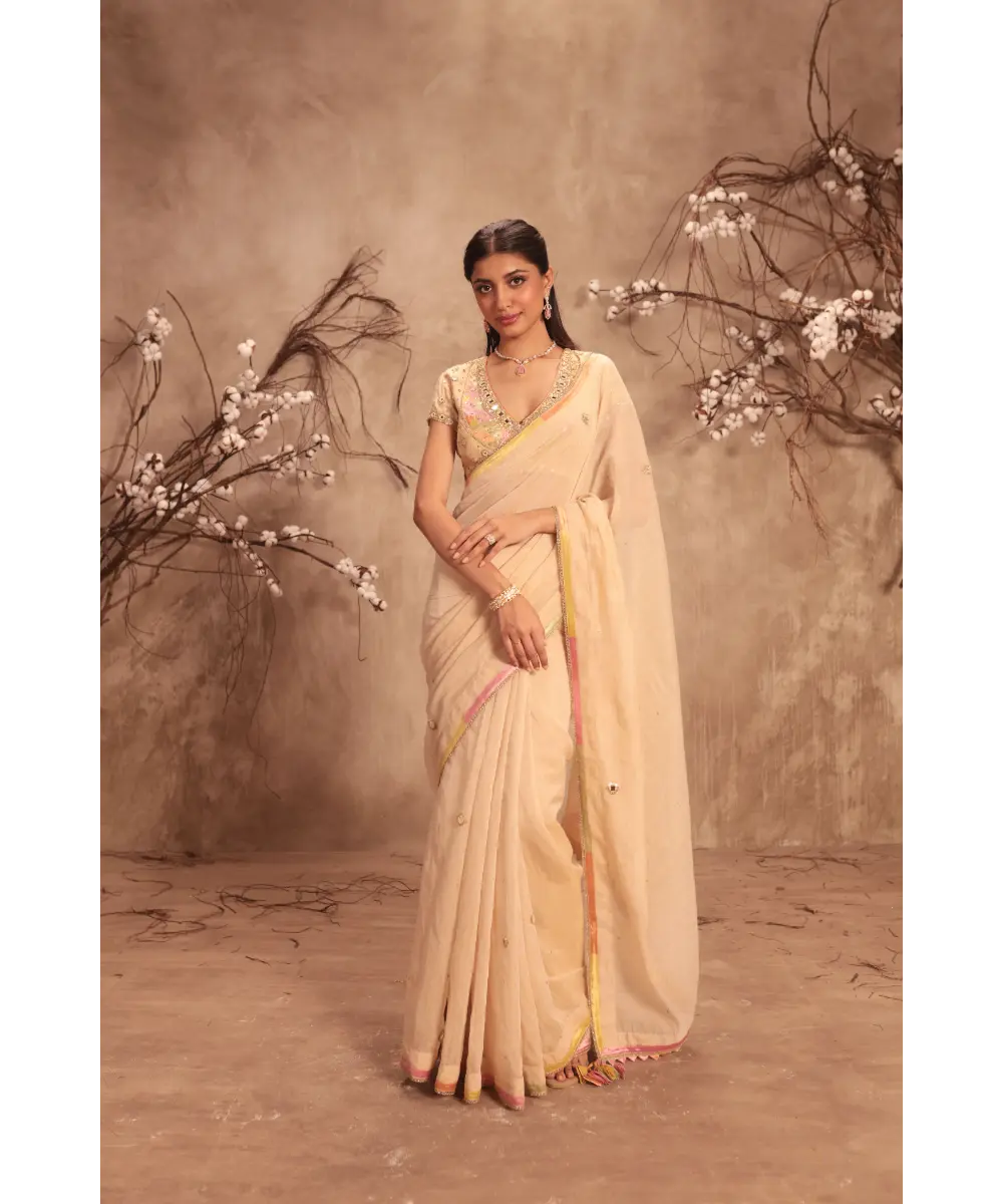 NITI BHOTRA - Nazakat Ivory Applique Saree Set