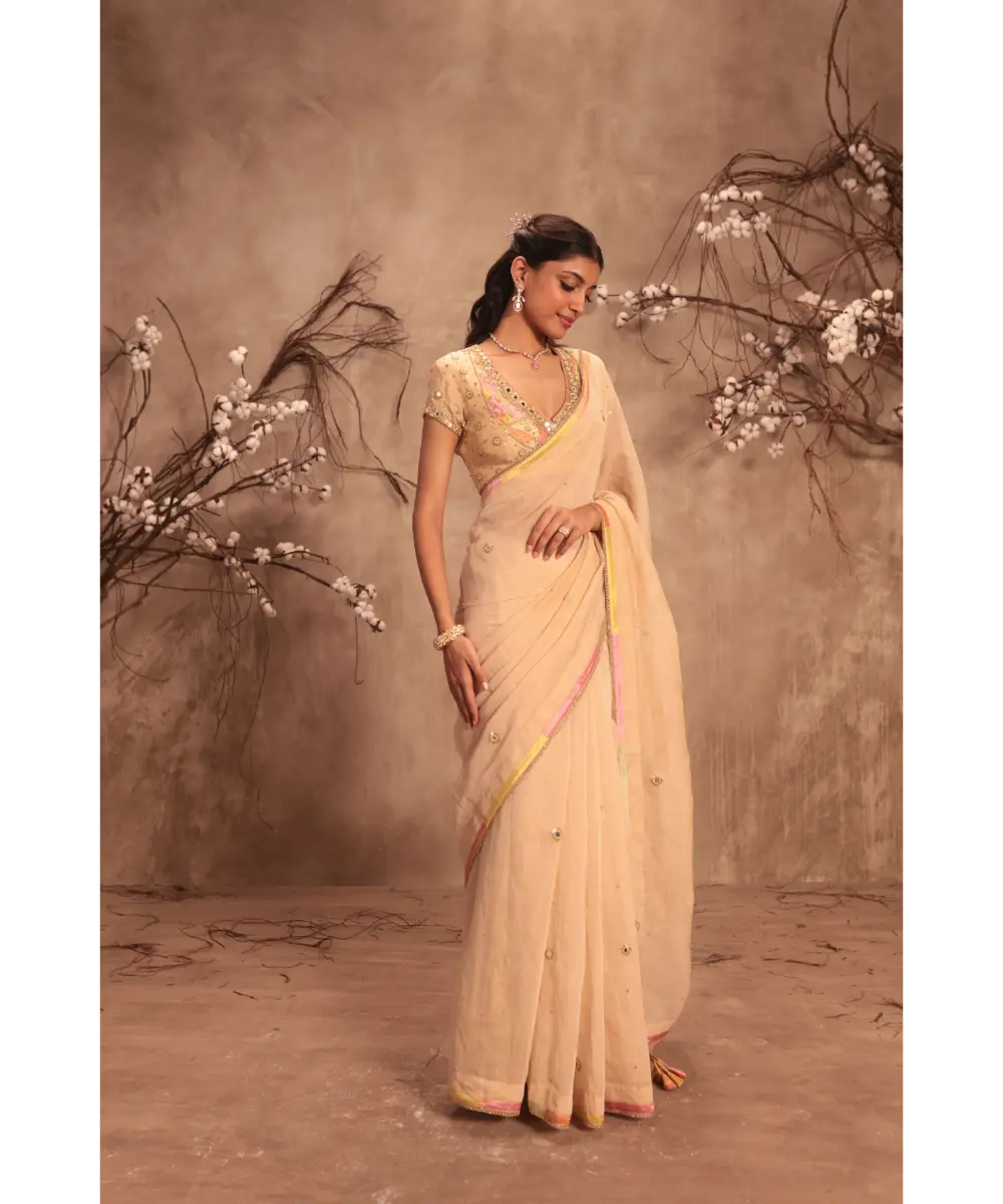 NITI BHOTRA - Nazakat Ivory Applique Saree Set