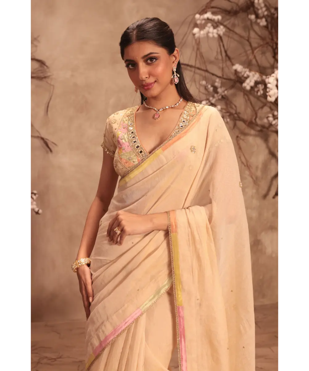 NITI BHOTRA - Nazakat Ivory Applique Saree Set