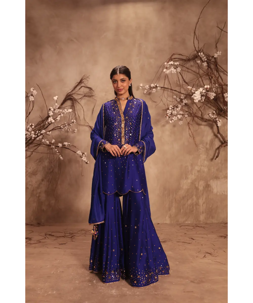 NITI BHOTRA - Nazakat Indigo Heavy Mirror Work Sharara Set