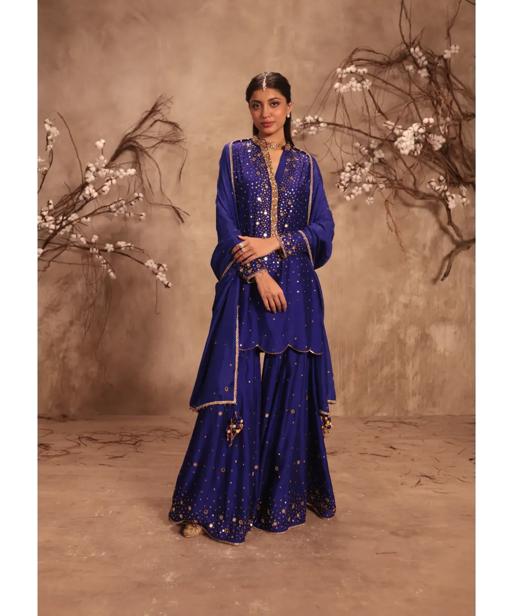 NITI BHOTRA - Nazakat Indigo Heavy Mirror Work Sharara Set