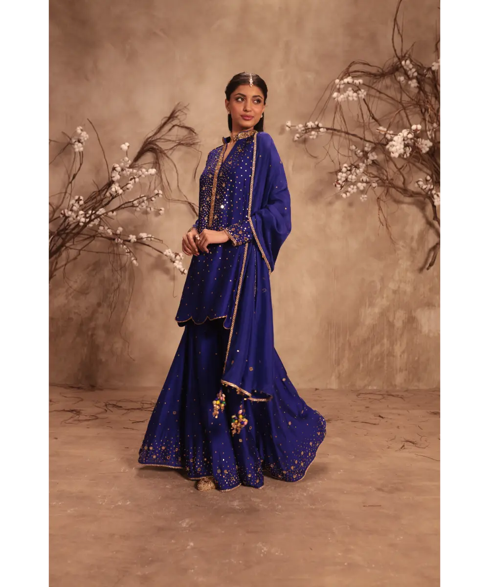 NITI BHOTRA - Nazakat Indigo Heavy Mirror Work Sharara Set