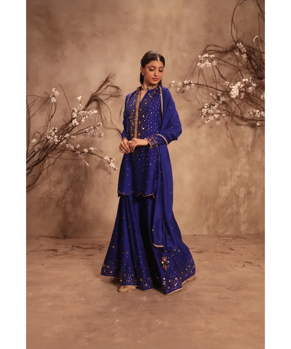 NITI BHOTRA - Nazakat Indigo Heavy Mirror Work Sharara Set