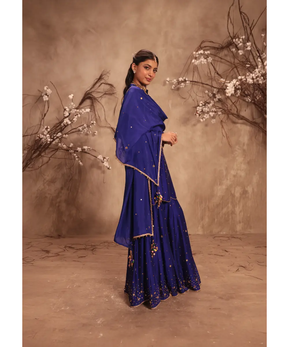 NITI BHOTRA - Nazakat Indigo Heavy Mirror Work Sharara Set