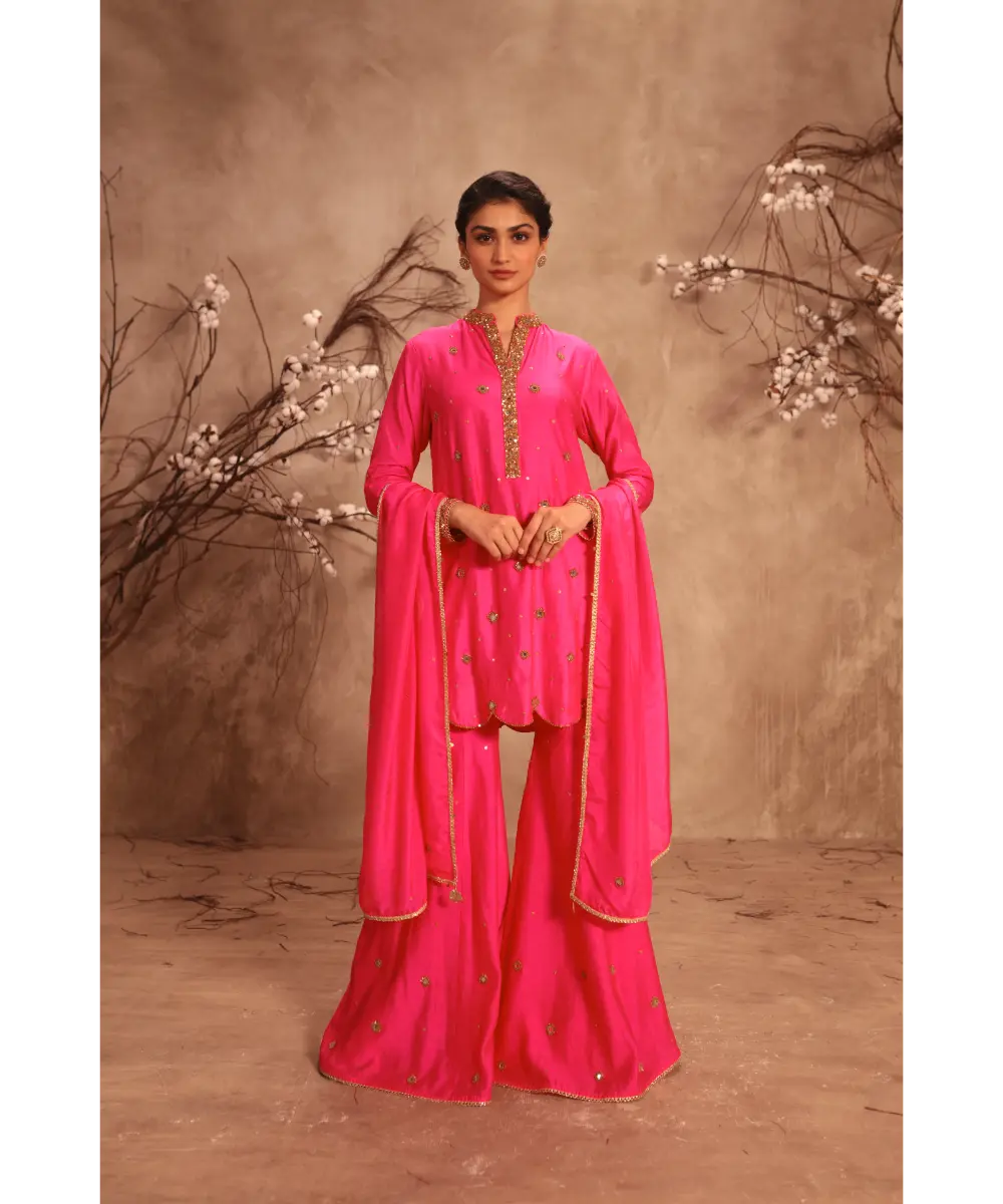 NITI BHOTRA - Nazakat Hot Pink Mirror Work Sharara Set