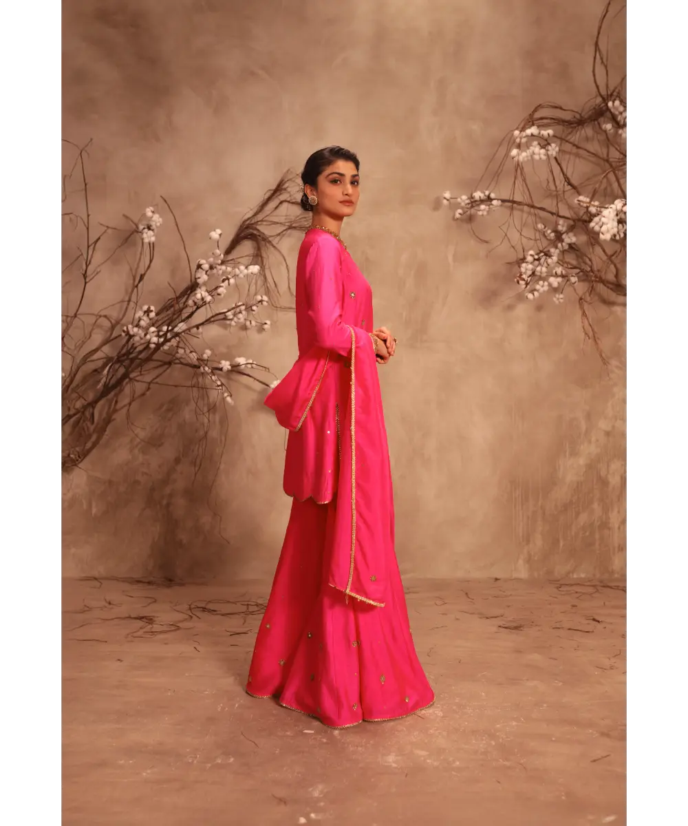 NITI BHOTRA - Nazakat Hot Pink Mirror Work Sharara Set