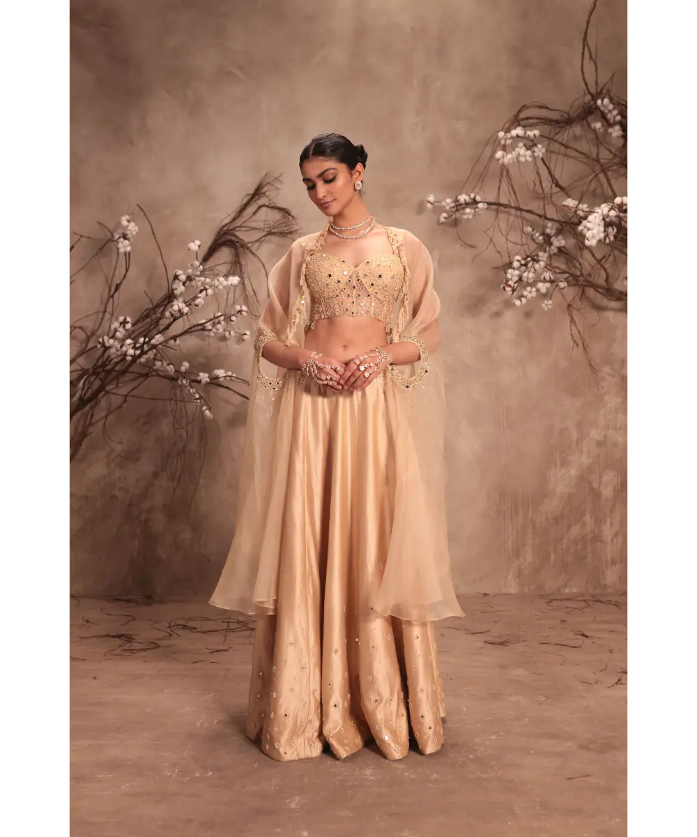 NITI BHOTRA - Nazakat Ivory Heavy Cape Style Lehenga Set