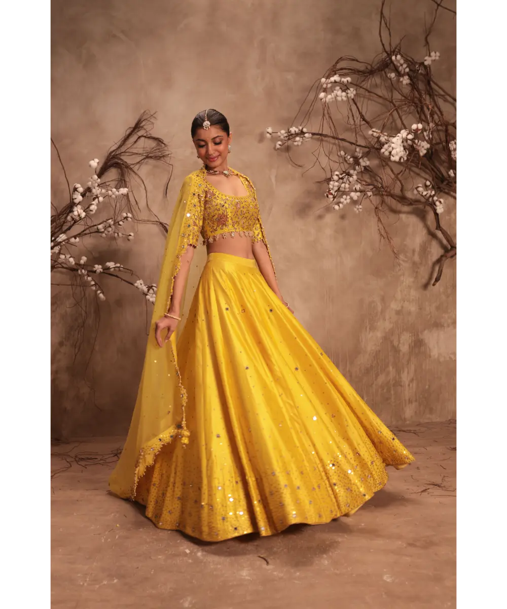 NITI BHOTRA - Nazakat Yellow  Heavy Mirror work Lehenga Set