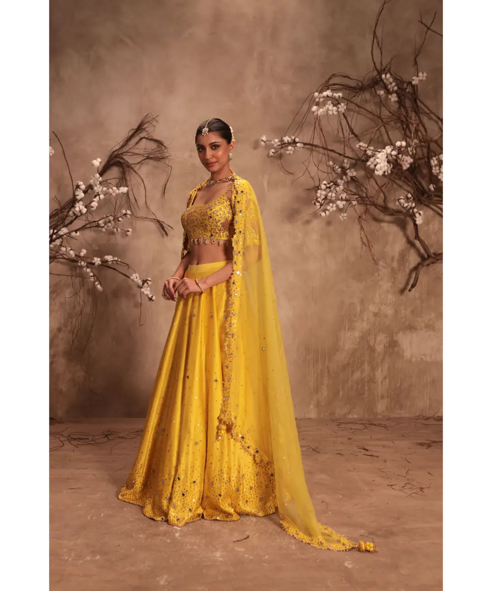 NITI BHOTRA - Nazakat Yellow  Heavy Mirror work Lehenga Set