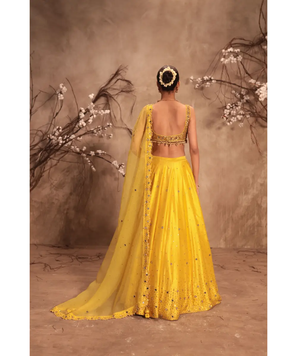 NITI BHOTRA - Nazakat Yellow  Heavy Mirror Work Sleeveless Lehenga Set