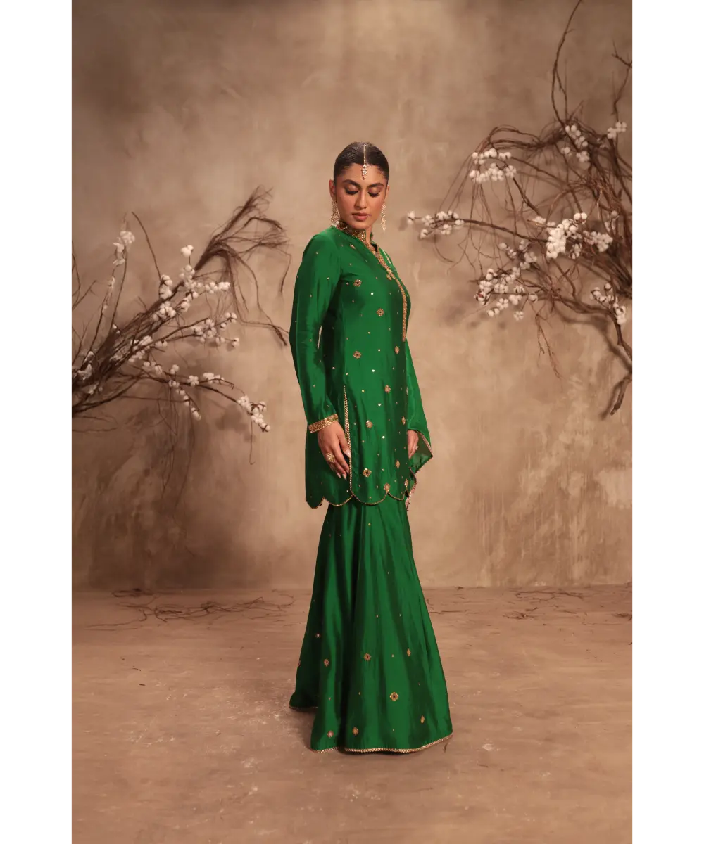 NITI BHOTRA - Nazakat Green Mirror Work Sharara Set