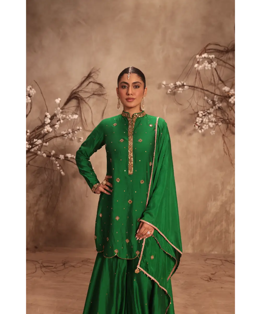 NITI BHOTRA - Nazakat Green Mirror Work Sharara Set